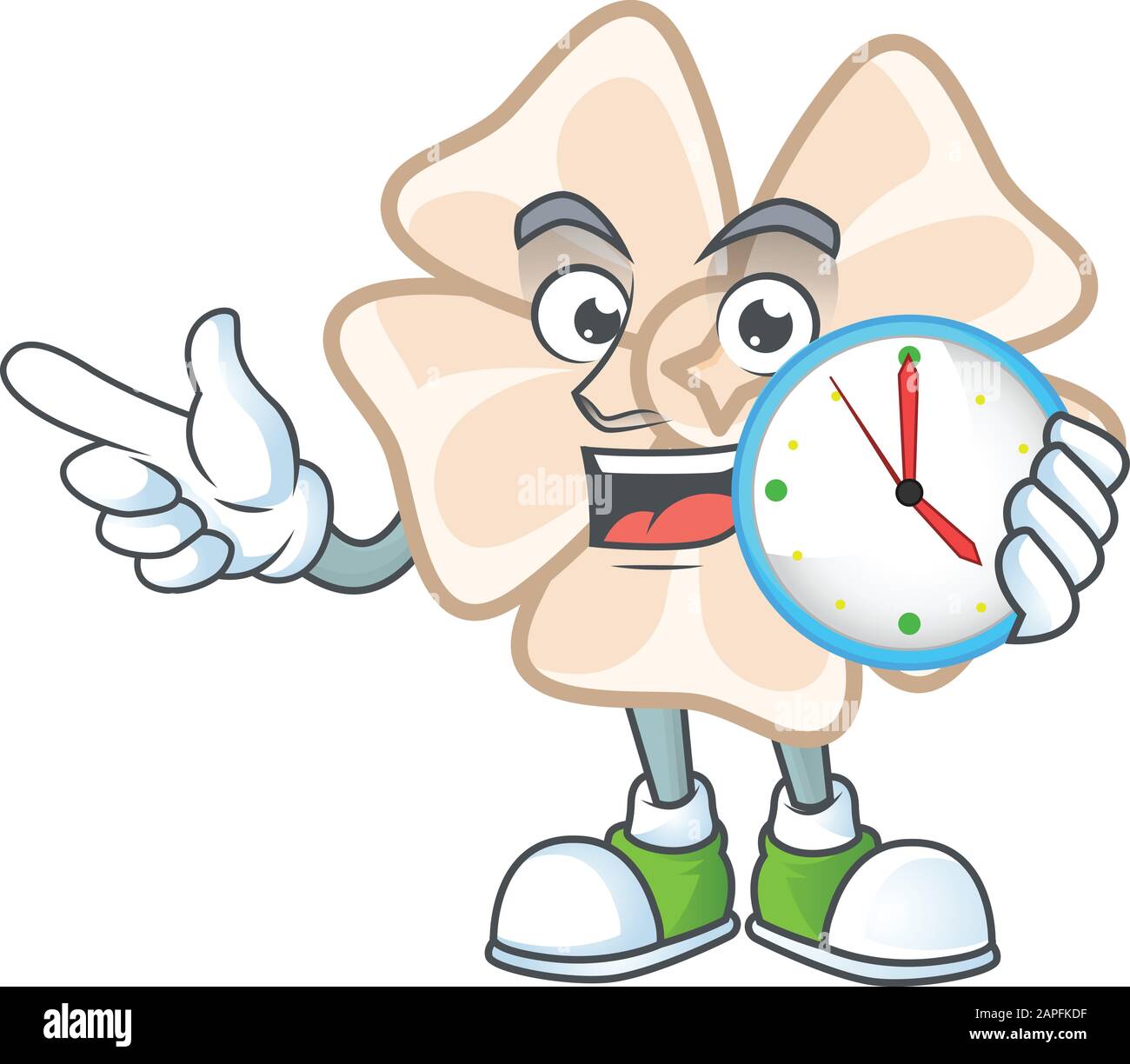 dessin animé style caractère chinois blanc fleur ayant horloge Illustration de Vecteur