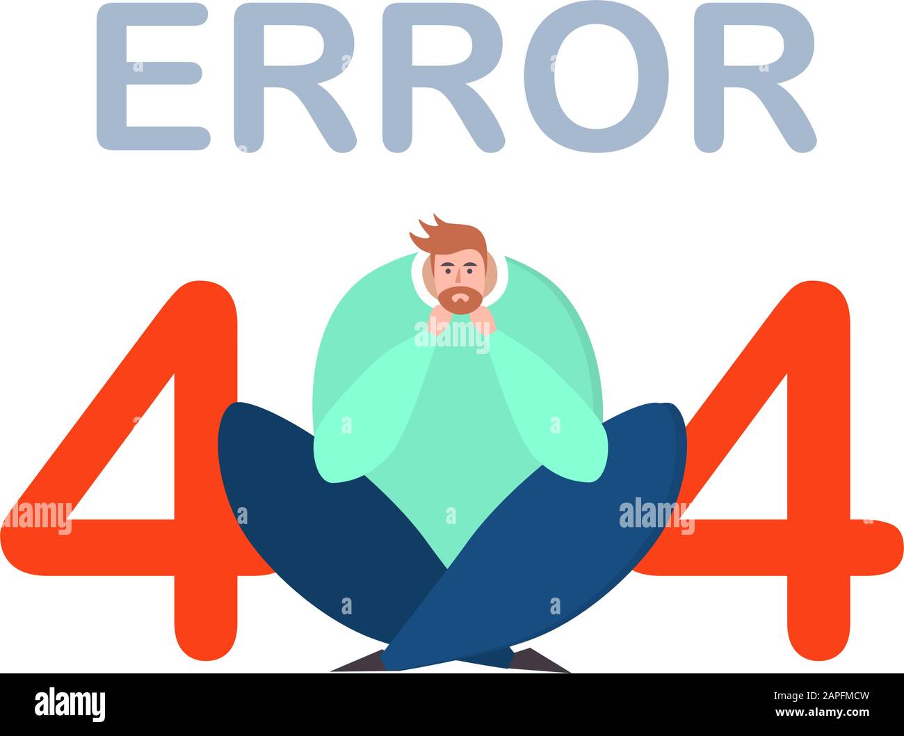 Homme triste assis avec l'erreur 404 Illustration de Vecteur