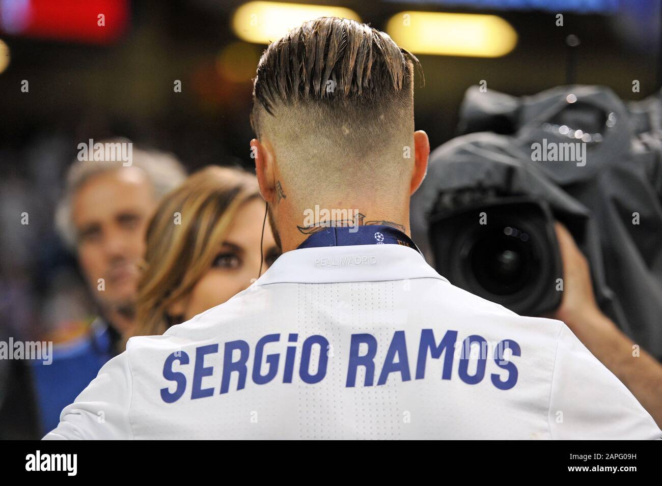 Finale de la Ligue des Champions de l'UEFA entre Juventus et Real Madrid CF au Stade National du Pays de Galles à Cardiff : Sergio Ramos du Real Madrid photographié après le match. Banque D'Images
