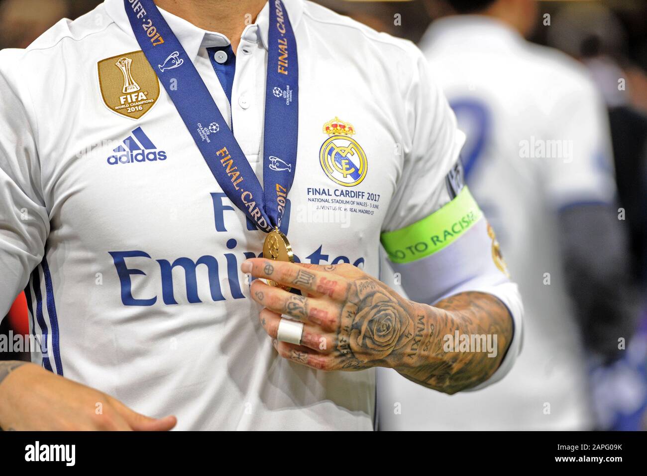 Finale de la Ligue des Champions de l'UEFA entre Juventus et Real Madrid CF au Stade National du Pays de Galles à Cardiff : Sergio Ramos du Real Madrid photographié après le match. Banque D'Images