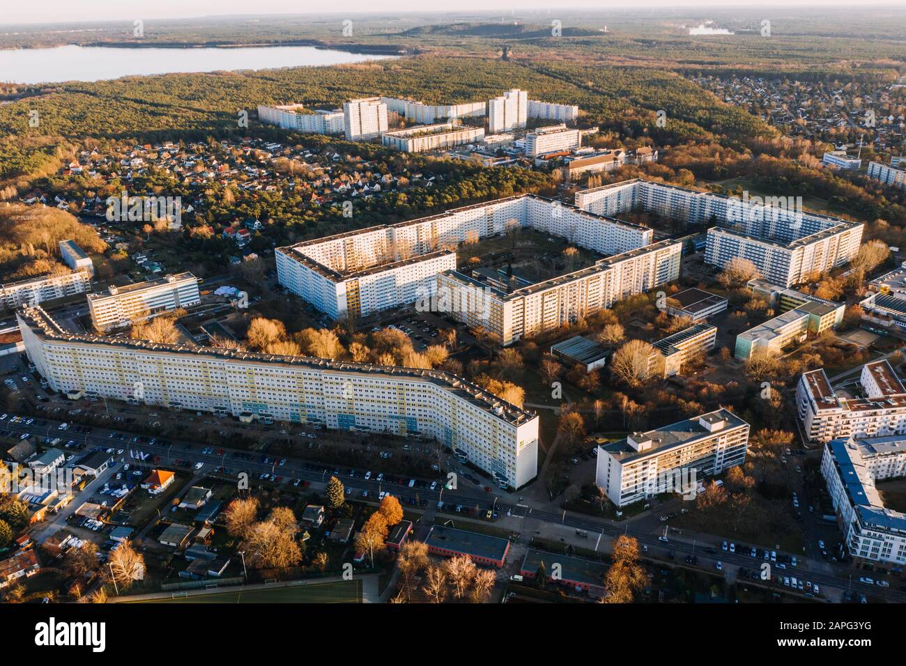 Photo aérienne de DDR Plattenbau à Berlin Banque D'Images