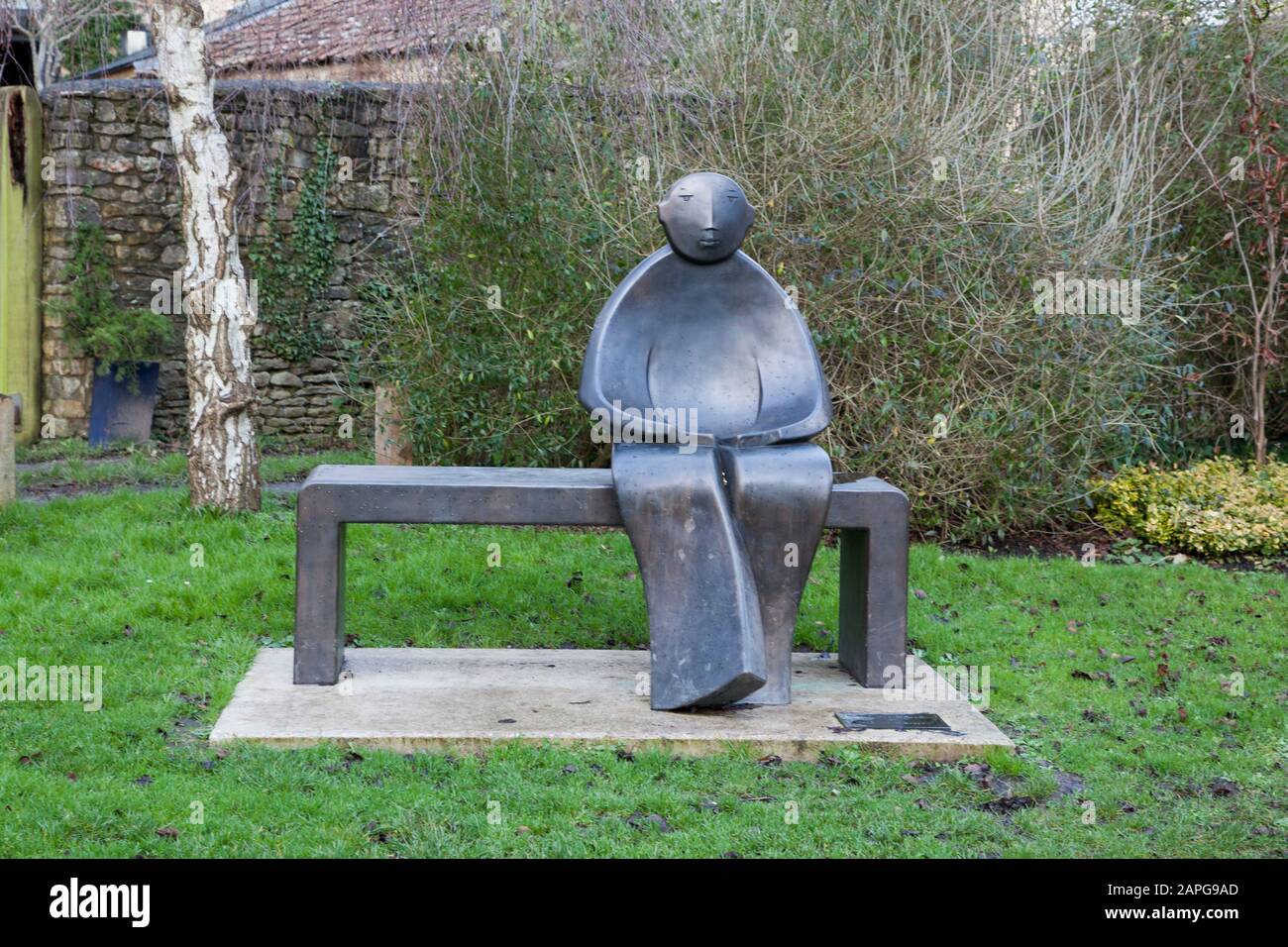 Giles Penny's Man on a Bench, Bruton, Somerset, Angleterre Banque D'Images