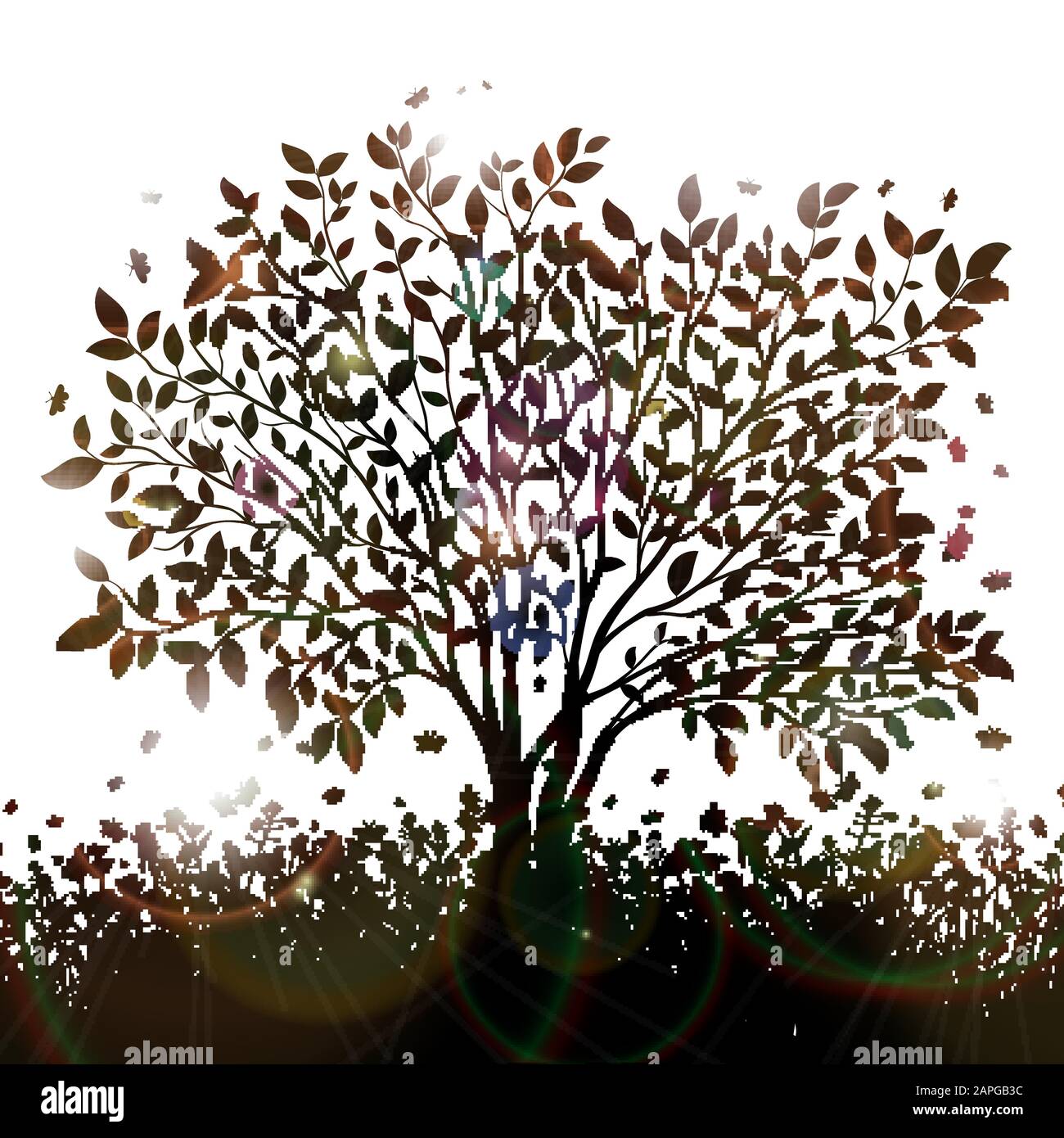 Fond naturel avec vecteur de silhouettes d'arbre et d'herbe Illustration de Vecteur