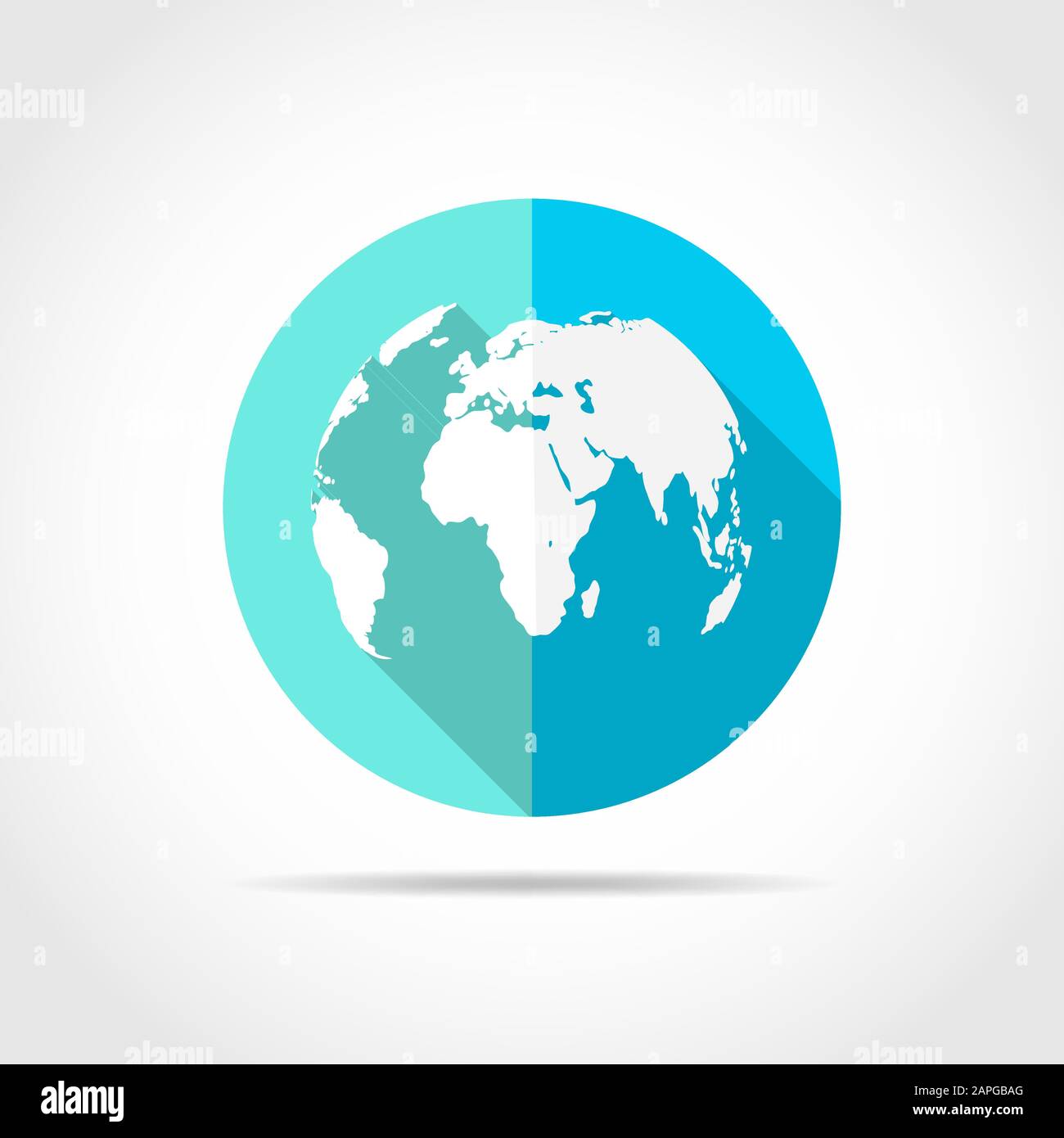 Carte White World en conception plate avec une ombre longue. Illustration vectorielle. Icône carte du monde simple sur le bouton rond bleu. Illustration de Vecteur