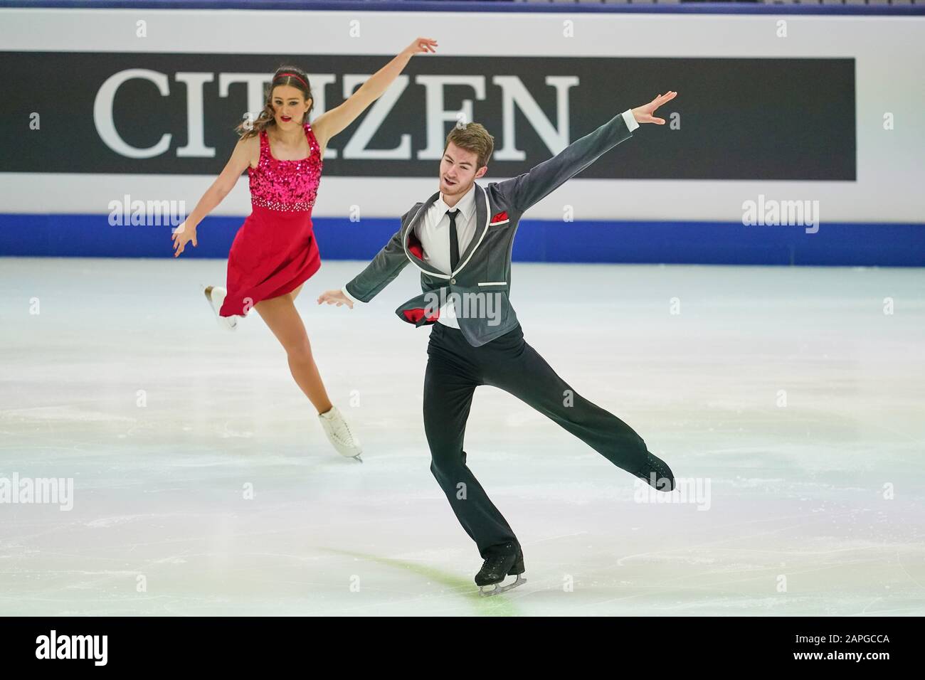 Steiermarkhalle, Graz, Autriche. 23 janvier 2020: Aurelija Ipolito et J.T. Michel de Lettonie pendant la danse sur glace aux Championnats européens de patinage artistique de l'UIP à Steiermarkhalle, Graz, Autriche Banque D'Images