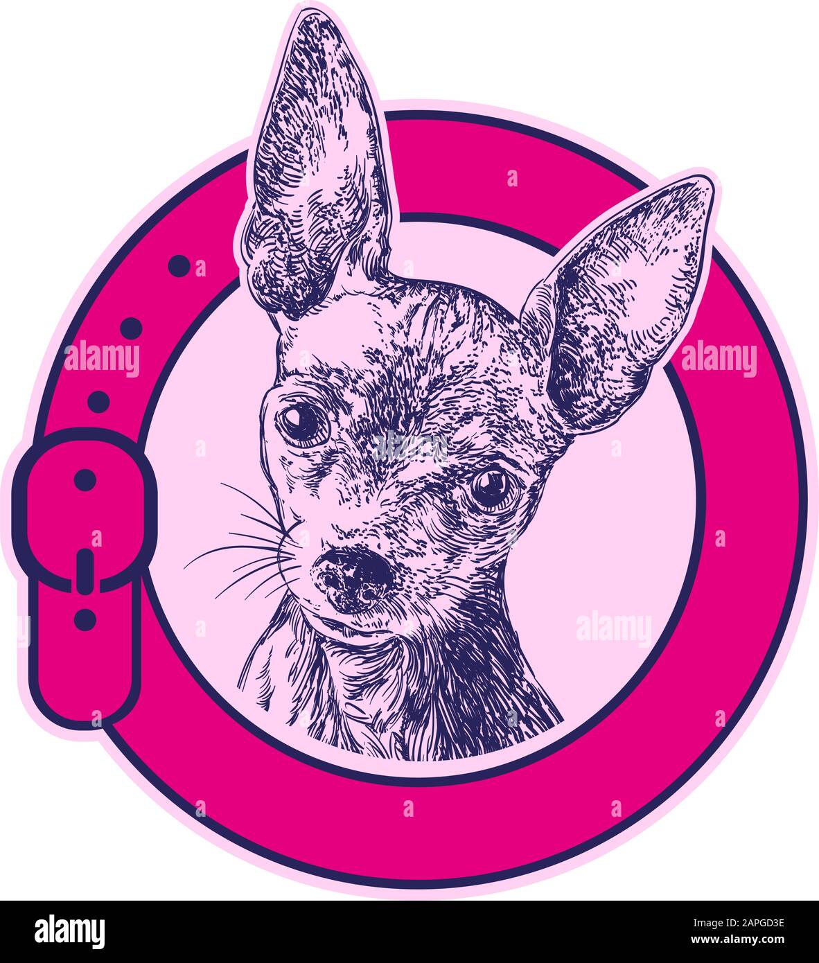 chien russe jouet terrier dans un logo de col, dessin vectoriel dessiné à la main illustration. Illustration de Vecteur