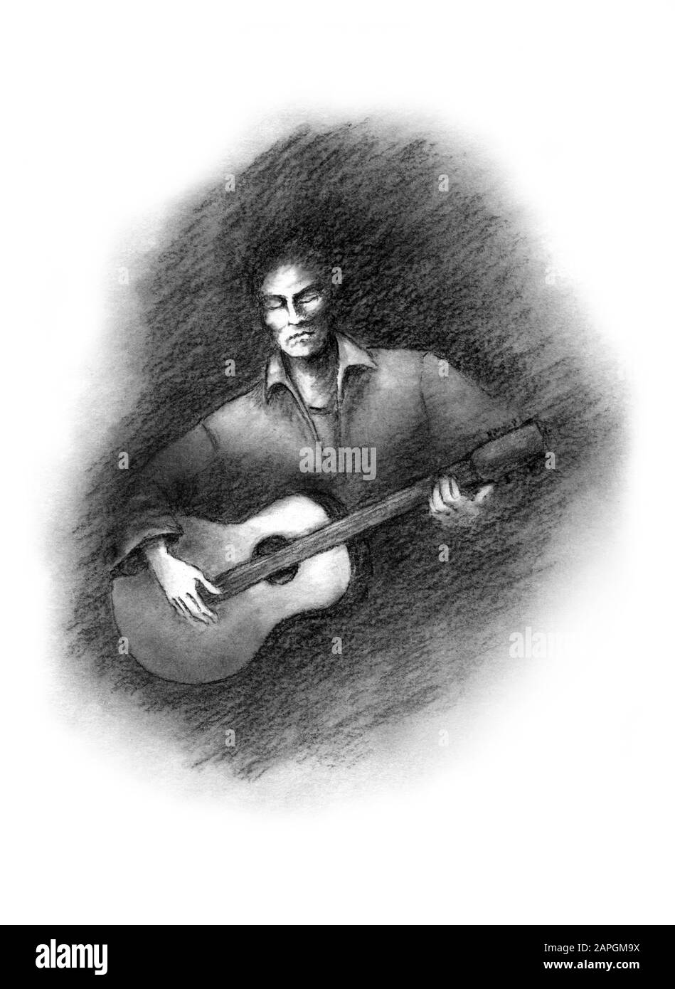 Guitare dessin charbon main. Musiciens. Banque D'Images