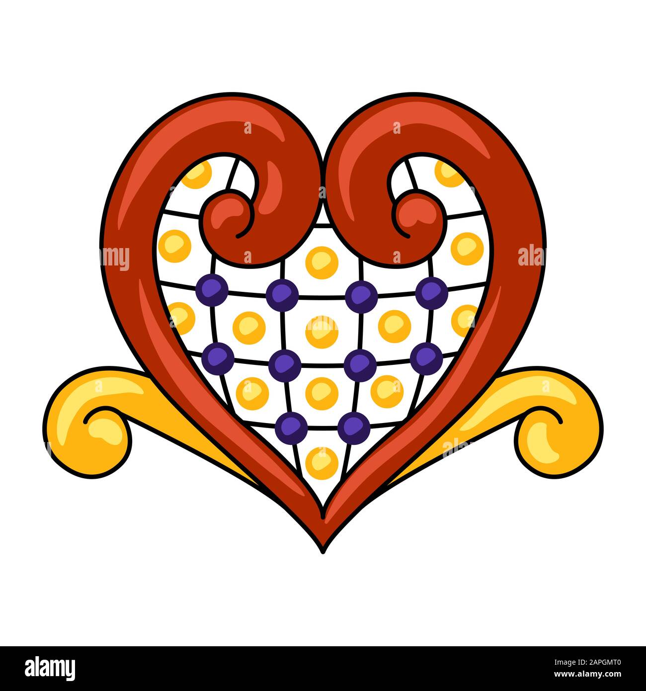 Décoration mexicaine de carreaux de céramique de talavera. Cœur populaire ethnique. Illustration de Vecteur