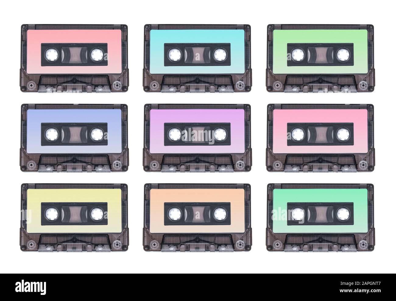 cassettes colorées arrière-plan isolé, musique et bannière d'art Banque D'Images