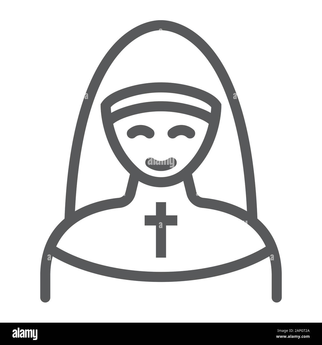 Nun ligne icône, religion et prière, signe soeur, graphiques vectoriels, un modèle linéaire sur un fond blanc, eps 10. Illustration de Vecteur