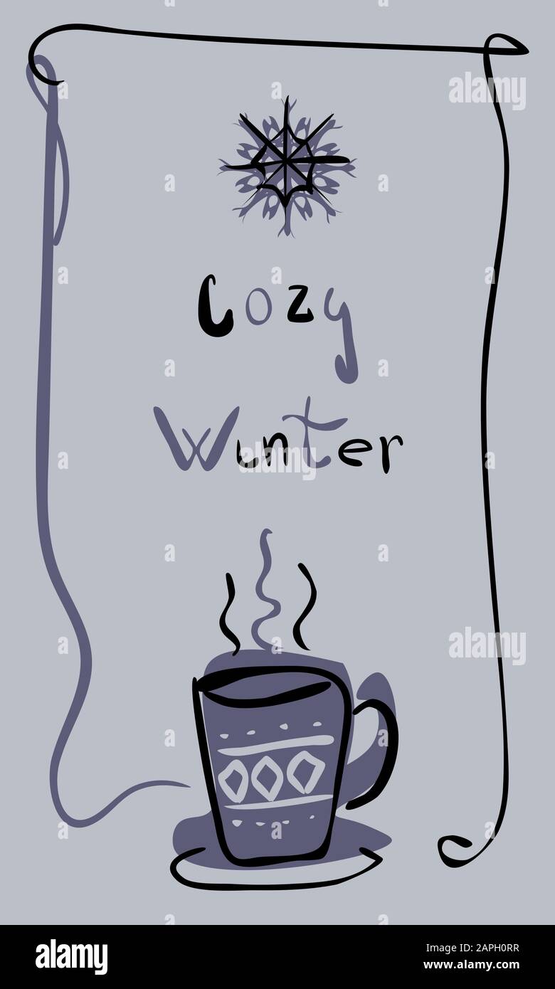 Un doodle confortable et simple avec une tasse de thé, de café ou de cacao Illustration de Vecteur