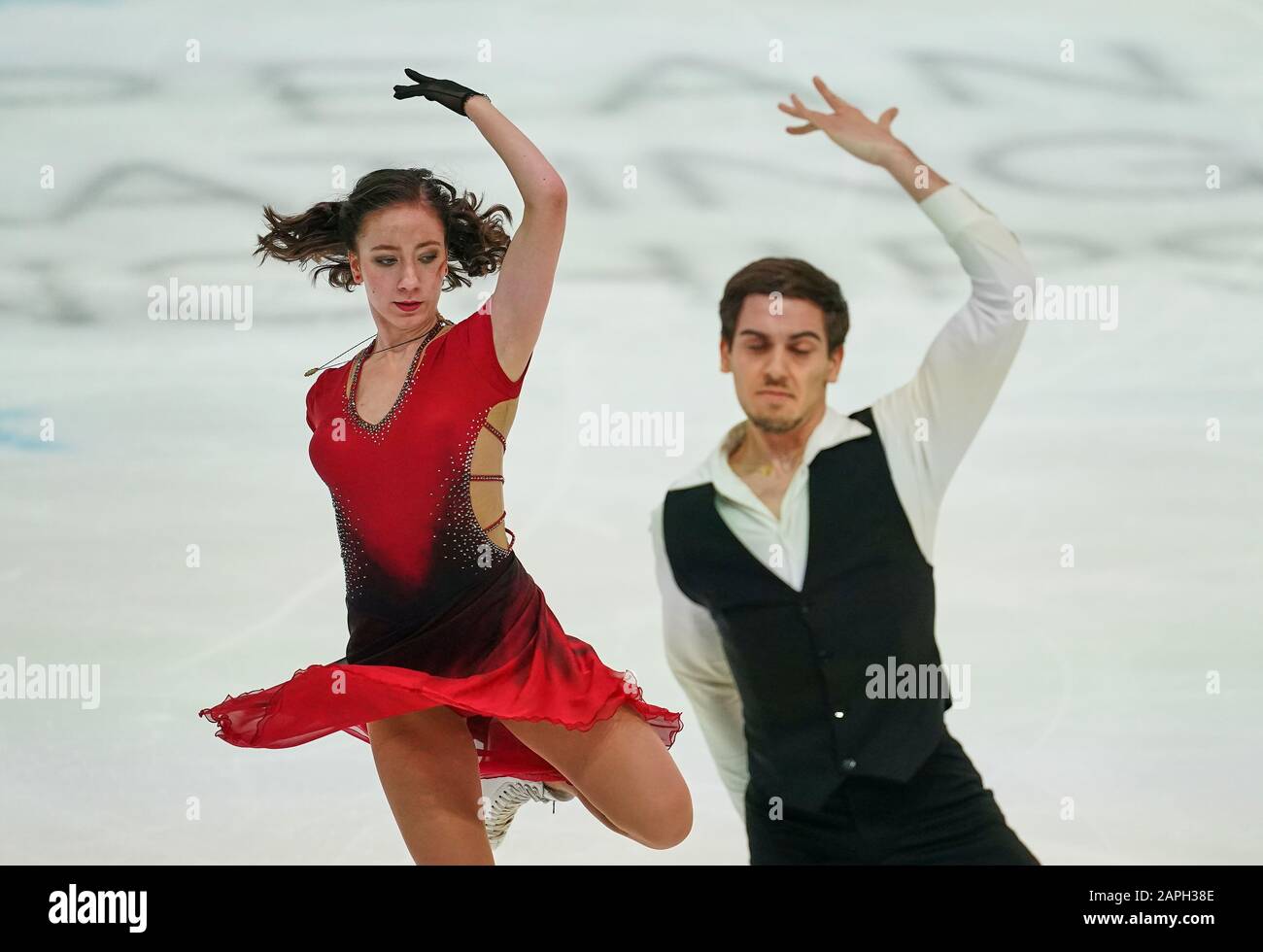 Steiermarkhalle, Graz, Autriche. 23 janvier 2020. Evgeniia Lopareva et Geoffrey Brissaud de France pendant la danse sur glace aux Championnats européens de patinage artistique de l'UIP à Steiermarkhalle, Graz, Autriche. Crédit: Csm/Alay Live News Banque D'Images