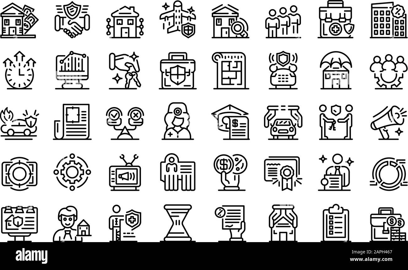 Ensemble d'icônes d'agent publicitaire, style de contour Illustration de Vecteur