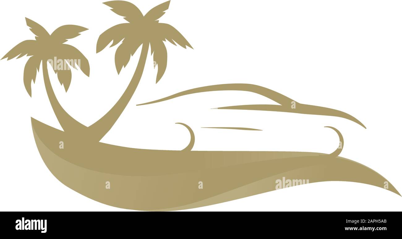 dune d'or, palmiers et voiture Illustration de Vecteur