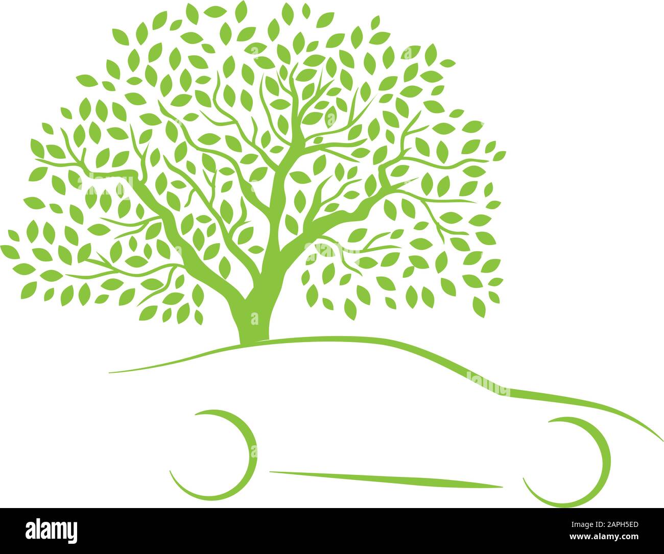 voiture verte et beau arbre Illustration de Vecteur