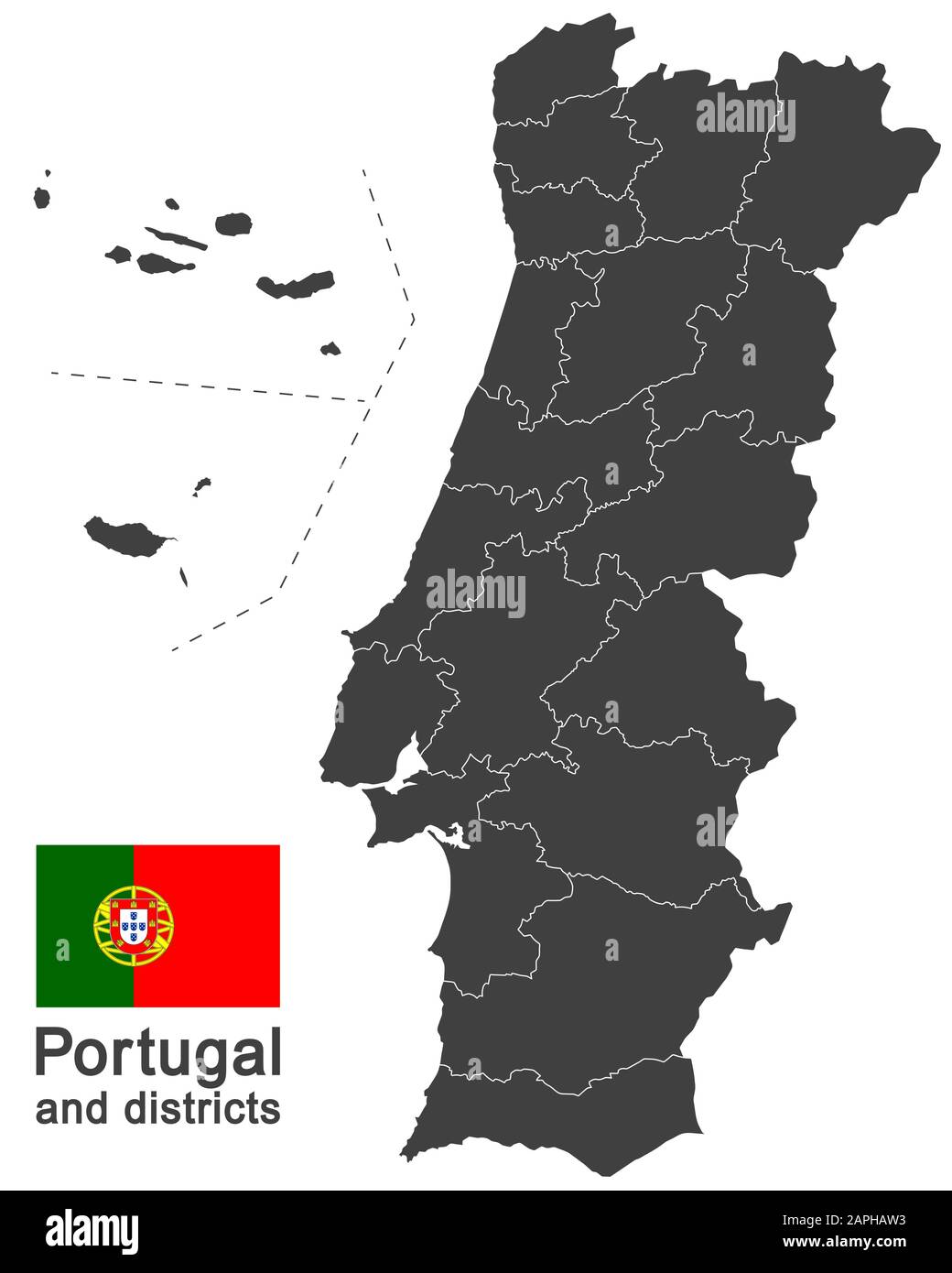 Pays européen Portugal et districts en détail Illustration de Vecteur