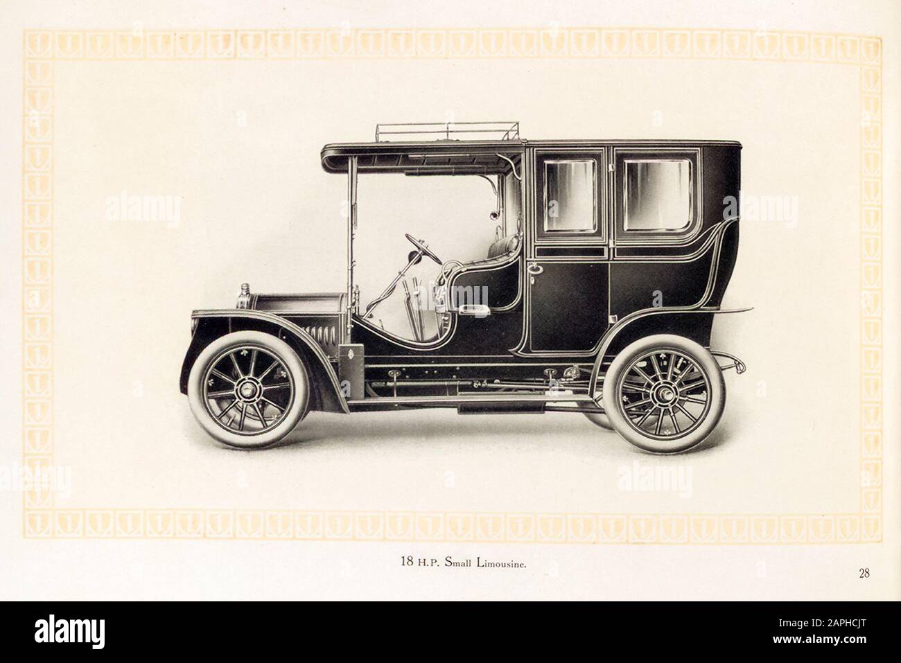 Automobile Benz, voiture de 18 hp Small limousine Vintage à partir du catalogue commercial Benz & Co, illustration 1909 Banque D'Images