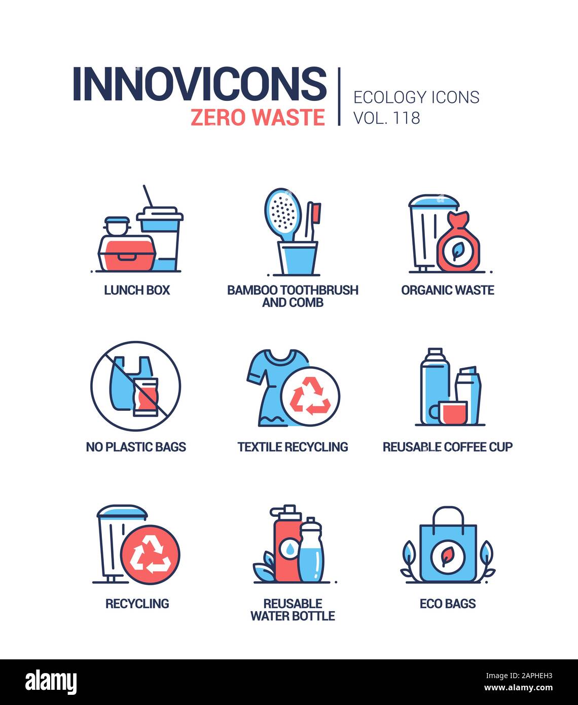 Zéro déchet - ensemble d'icônes de style de conception de ligne vectorielle Illustration de Vecteur