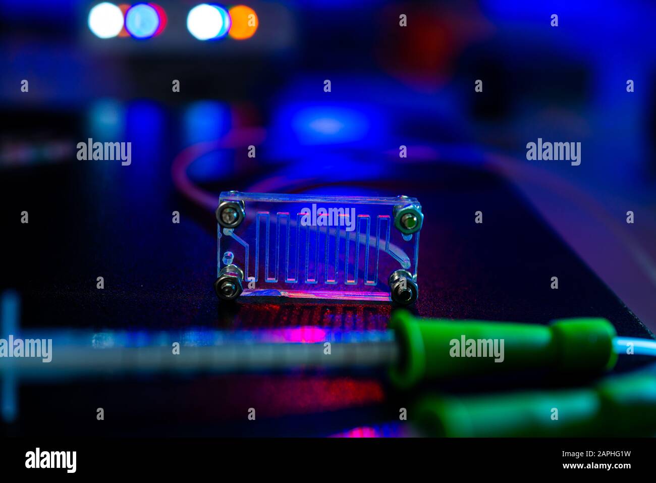 Dispositif microfluidique Instrument qui utilise des micro-quantités de fluide sur une puce de faire certaines analyses de laboratoire. Banque D'Images