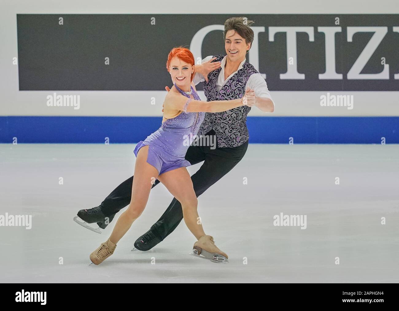 Steiermarkhalle, Graz, Autriche. 23 janvier 2020. Tiffani Zagorski et Jonathan Guerreiro de Russie lors de la danse sur glace aux Championnats européens de patinage artistique de l'UIP à Steiermarkhalle, Graz, Autriche. Crédit: Csm/Alay Live News Banque D'Images