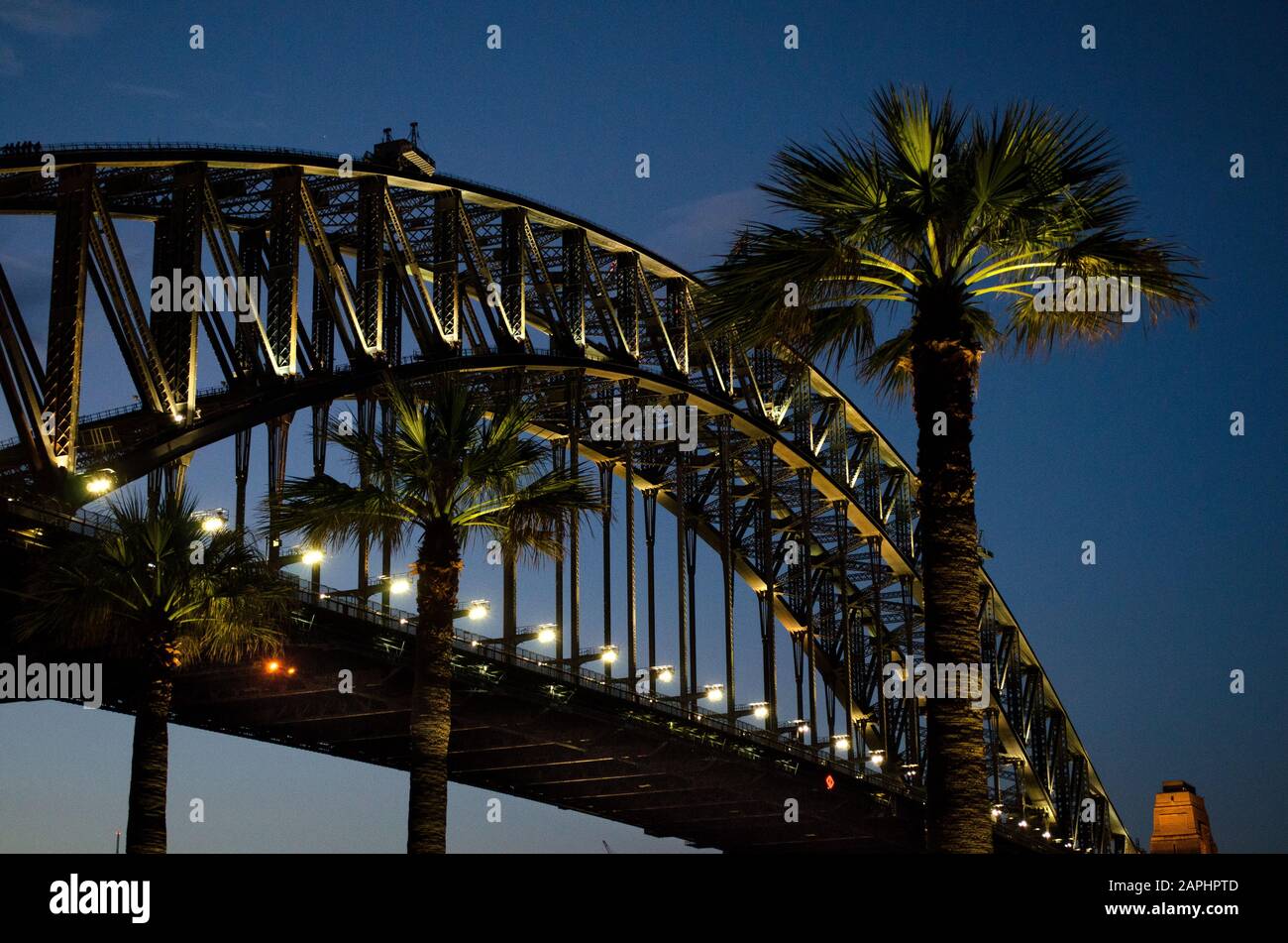 Sydney Habour Bridge À La Nuit De La Réserve De Dawes Point Banque D'Images