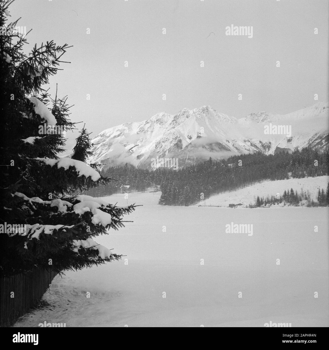 Hiver au Tyrol Description: La Nordkette à Igls dans la neige Date: Janvier 1960 lieu: Igls, Autriche, Tyrol mots clés: Montagnes, paysages, panoramas, neige, hiver Banque D'Images