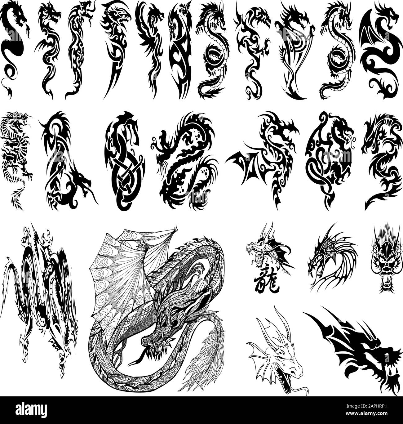 collections de tatto dragon et de design tribal Illustration de Vecteur