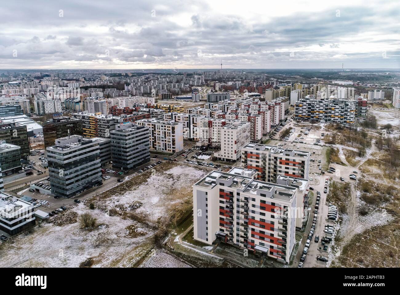 Vue Perkunkiemis du point de vue de l'drone Banque D'Images