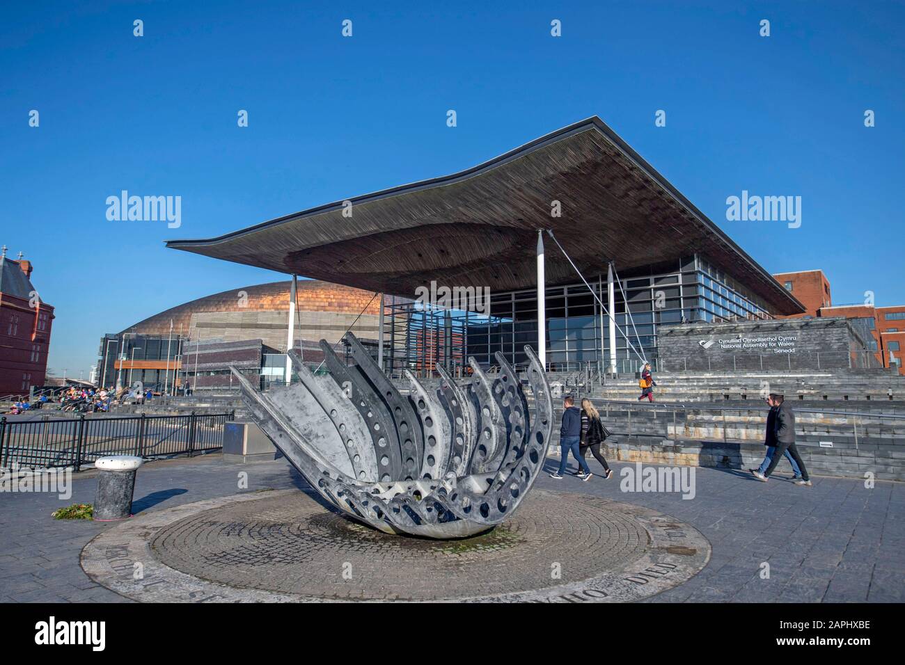 Vue générale sur la baie de Cardiff, au sud du Pays de Galles, au Royaume-Uni, pendant une journée d'hiver ensoleillée. Banque D'Images