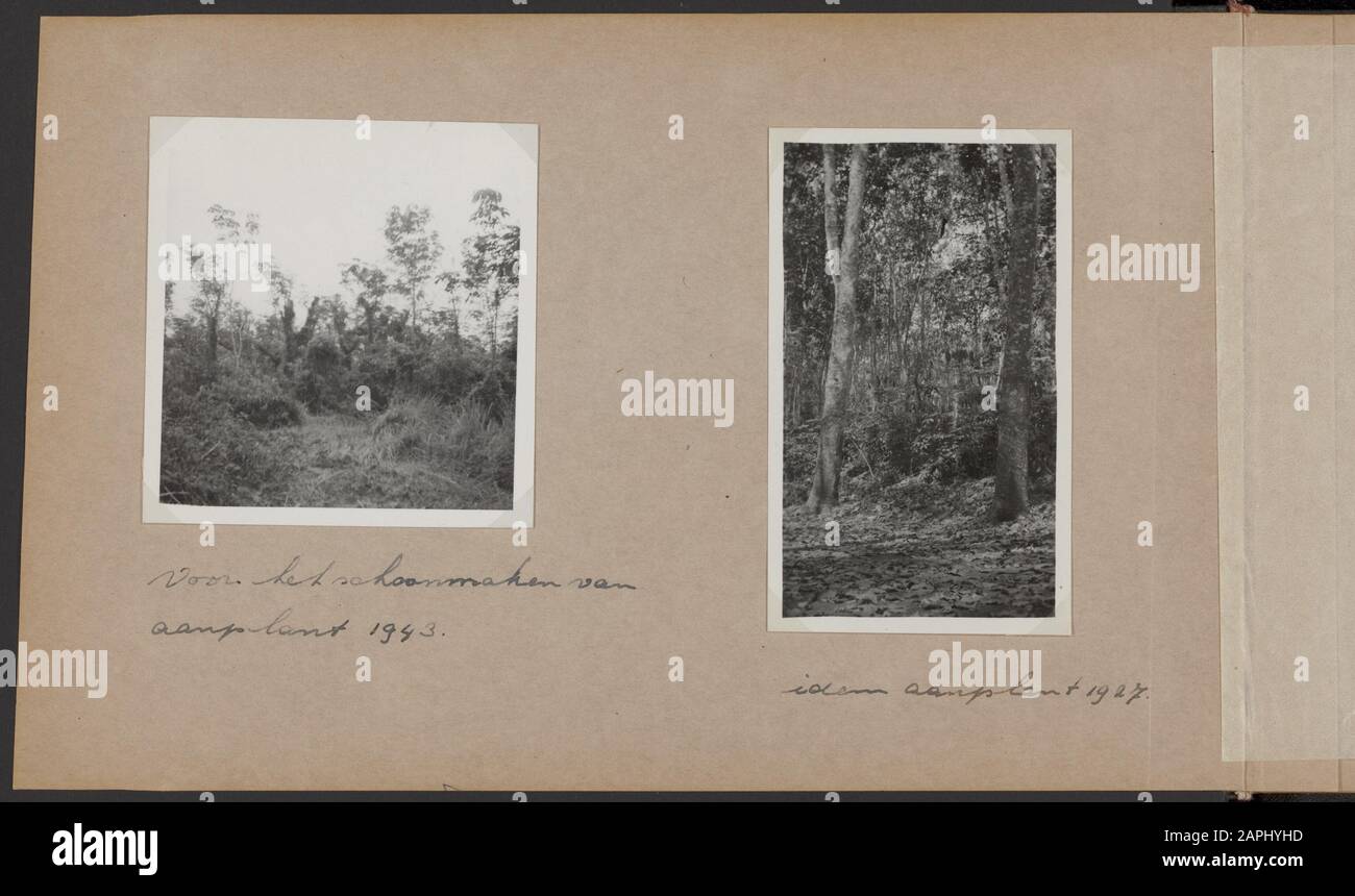 Album photo Deli Company: Reconstruction de Bandar Negri Company Description: La situation de l'ancienne plantation (gauche: 1943, droite: 1927) sur la compagnie de caoutchouc Bandar Negri en 1947 Annotation: Inscriptions : Pour le nettoyage des semis 1943; Banque D'Images