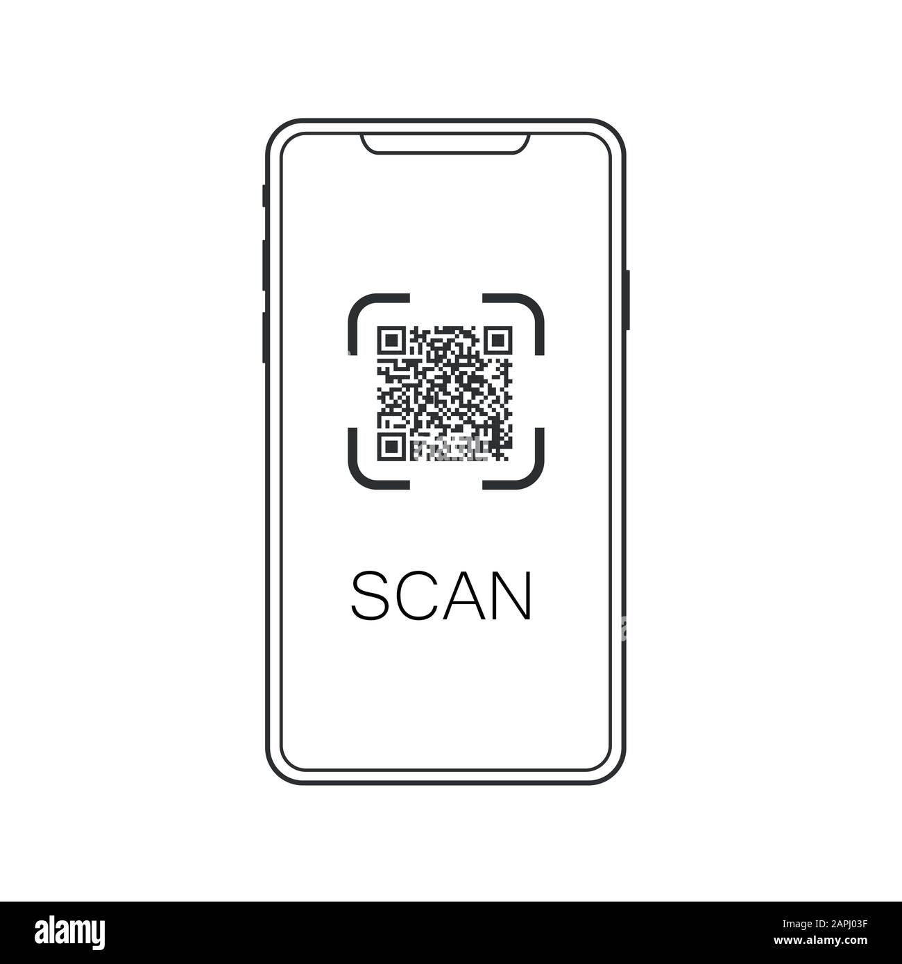 Icône de vecteur de téléphone de balayage de code QR sur fond blanc isolé. Calques regroupés pour faciliter l'édition de l'illustration. Pour votre conception eps 10 Illustration de Vecteur