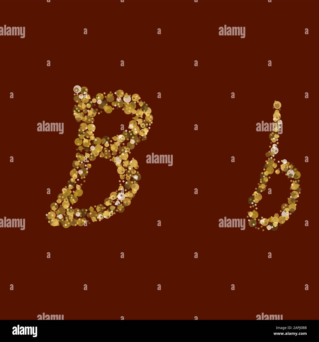 Texture or liquide. Nettoyez l'alphabet latin. BB lettre pailletée dorée. Manuscrit, moderne. Vecteur ABC. Calligraphie latine. Illustration de Vecteur