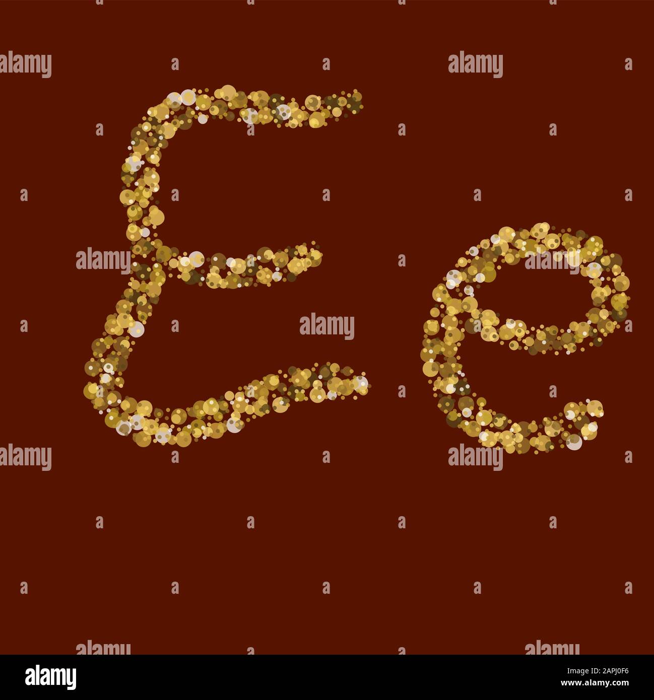 Thème de l'or créatif. Lettre pailletée dorée EE. Alphabet latin net. Manuscrit, calligraphie. Vecteur ABC. Calligraphie latine. Illustration de Vecteur