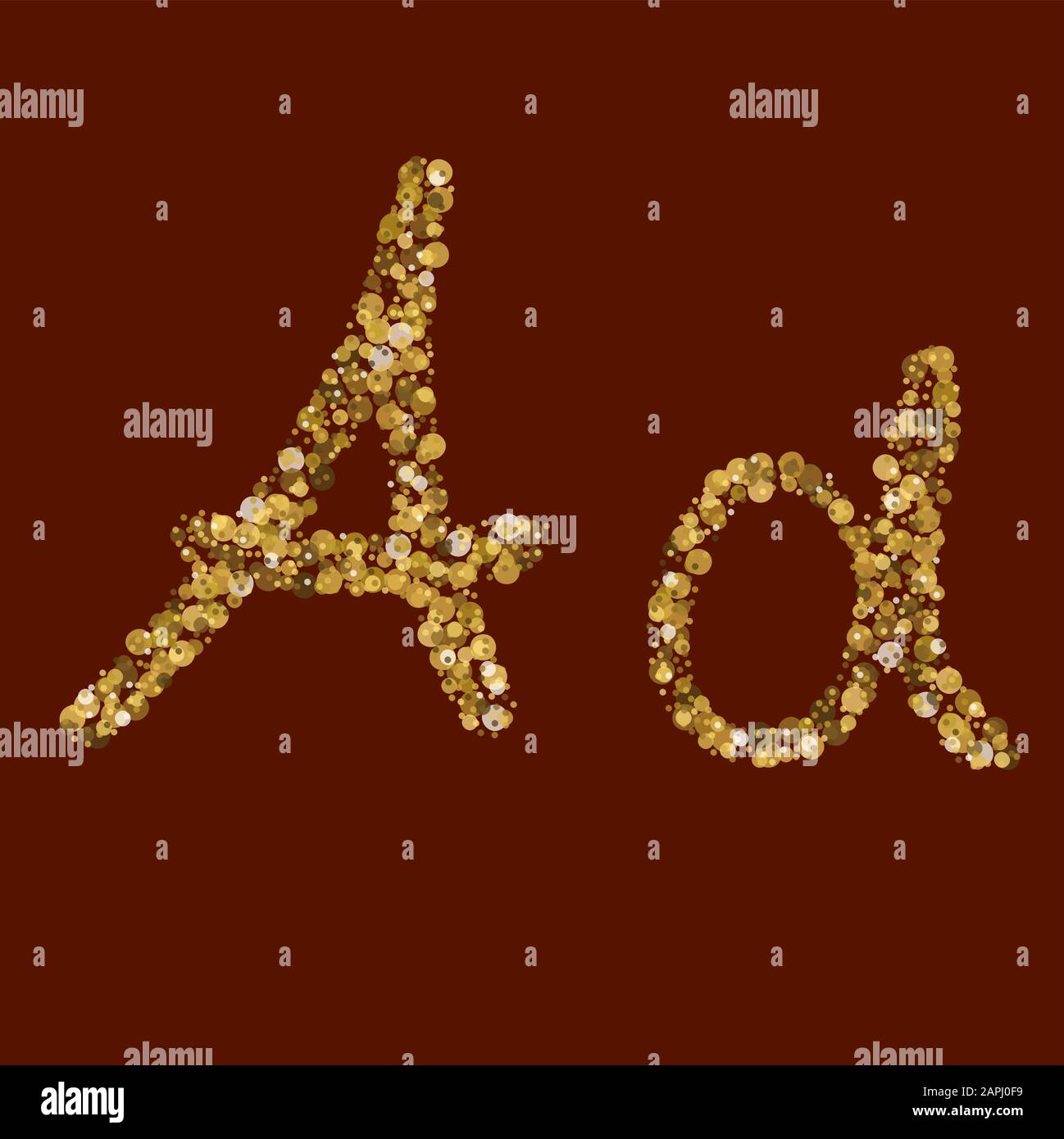 Alphabet latin beureux. Lettre pailletée dorée AA. Thème de l'or professionnel. Manuscrit, enfants. Vecteur ABC. Calligraphie latine. Illustration de Vecteur