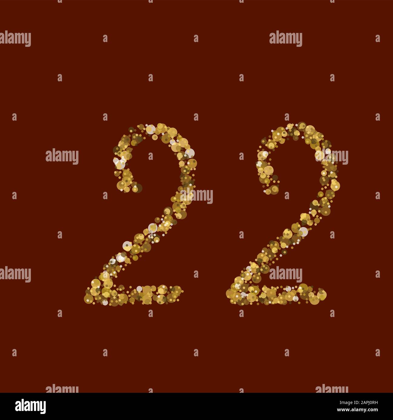 22 nombre de paillettes dorées. Effacer l'alphabet latin. Idée d'or commune. Manuscrit, lumière. Vecteur ABC. Calligraphie latine. Illustration de Vecteur