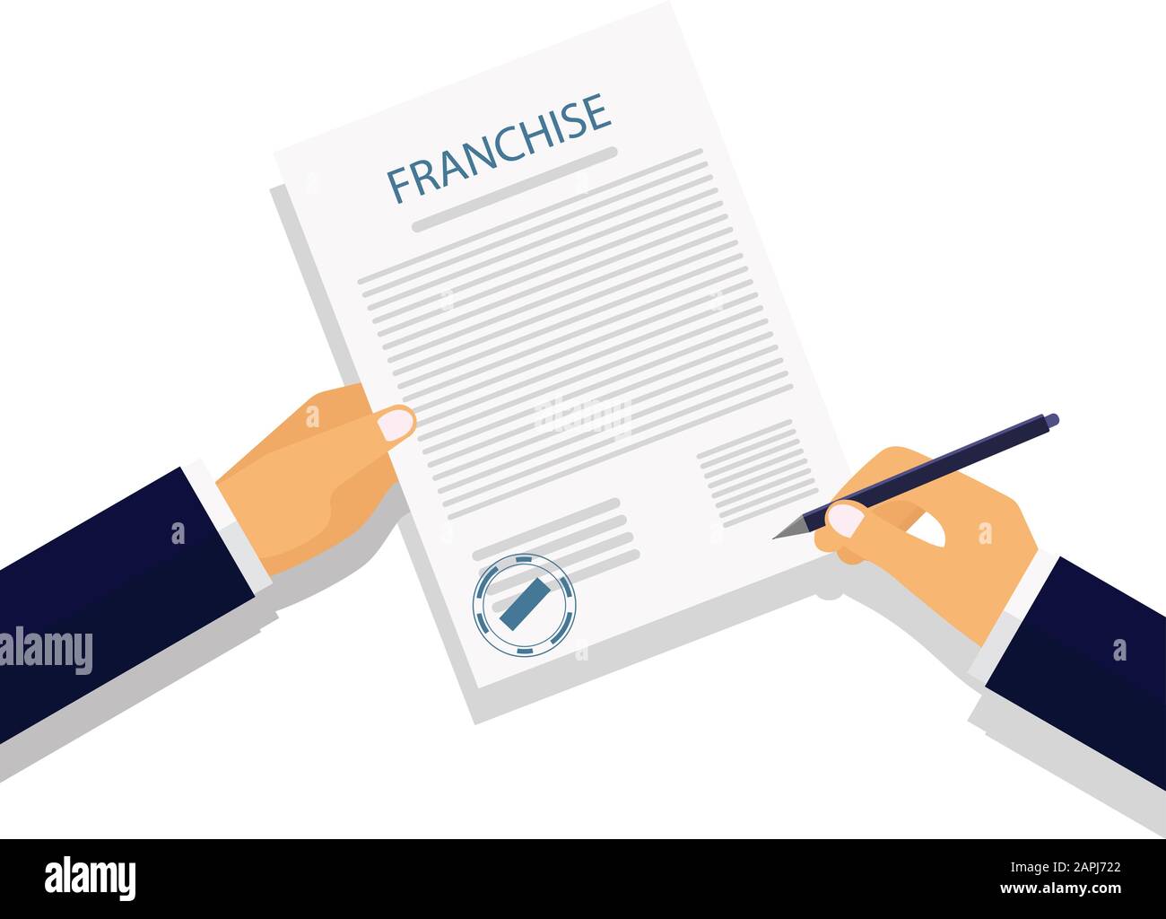 Signature du contrat de franchise Vector drawing sur fond blanc Illustration de Vecteur