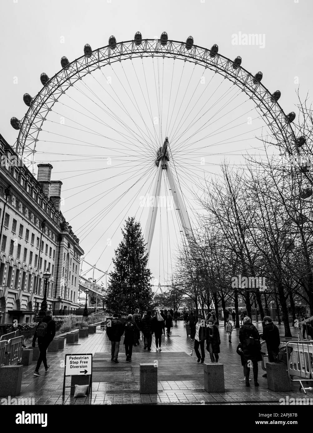 Londres, Royaume-Uni/Europe; 21/12/2019: The London Eye en noir et blanc Banque D'Images