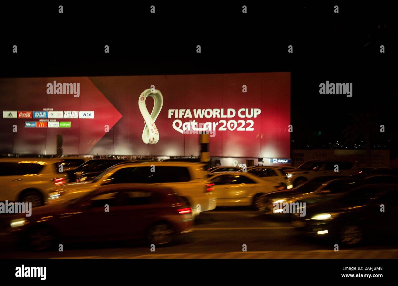 Doha, Katar. 27 septembre 2019. Publicité pour la coupe du monde 2022 au Qatar après-midi, circulation, voiture, voitures, Championnats du monde d'athlétisme 2019 à Doha/Qatar, à partir de 27.09. - 10.10.2019. Â | utilisation dans le monde crédit: DPA/Alay Live News Banque D'Images