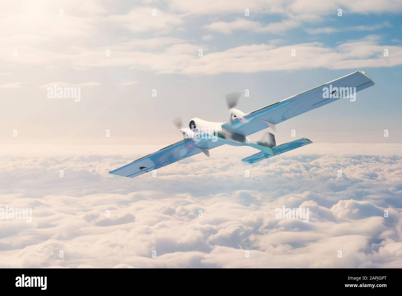 Un véhicule aérien sans pilote avec caméras de sécurité survole les nuages Banque D'Images