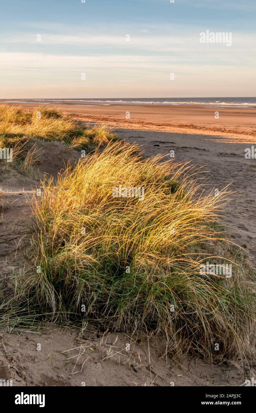 Lumière du soleil de la fin de l'après-midi sur la plage de Brancaster sur la côte nord de Norfolk. Banque D'Images