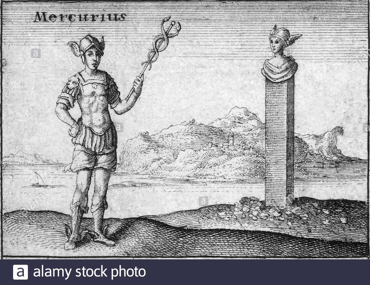 dieu romain Mercure, gravure par les graveurs bohémiens Venceslas Holar à partir des années 1600 Banque D'Images