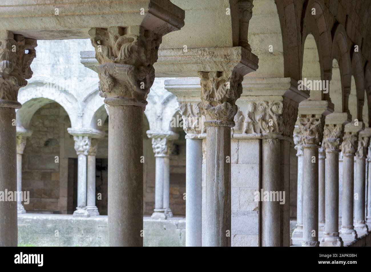 Le Cloître Roman De La Cathédrale De Gérone, Catalogne, Espagne Banque D'Images