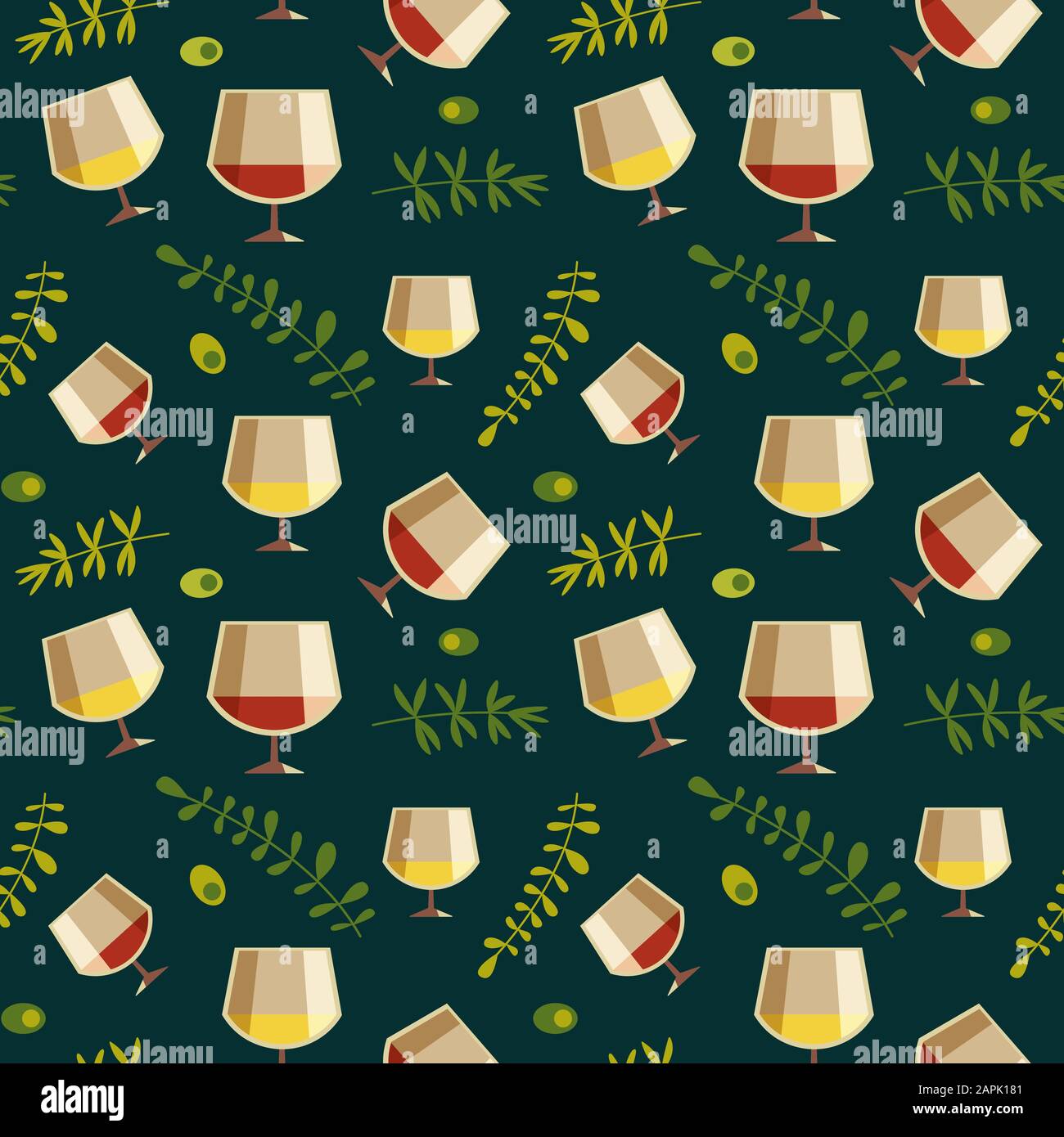 Motif vectoriel plat en verre à vin blanc rouge sans couture Illustration de Vecteur