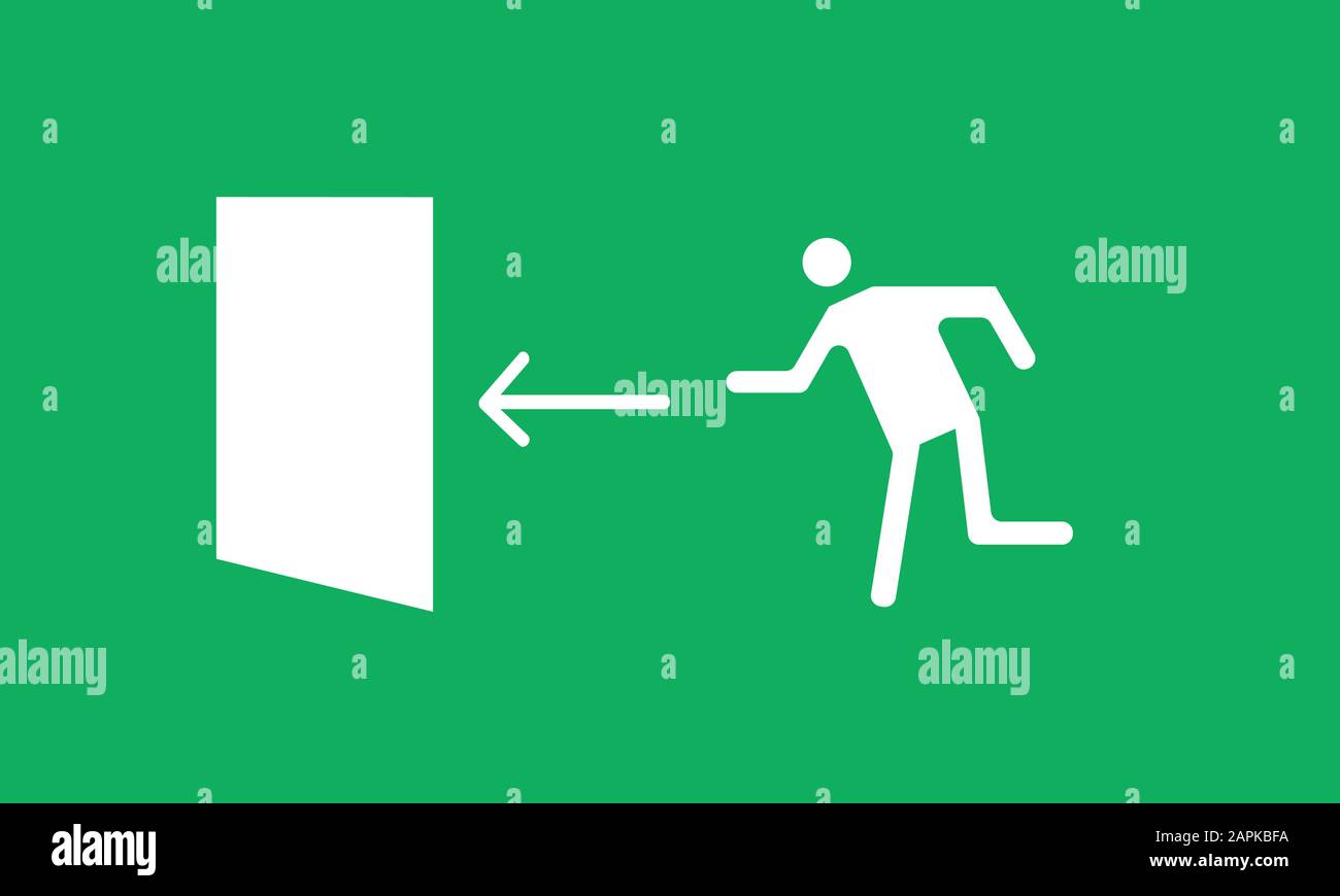 Sortie de la plaque d'évacuation ici Illustration. Sécurité incendie. Couleur verte signe de sortie d'urgence incendie Illustration de Vecteur