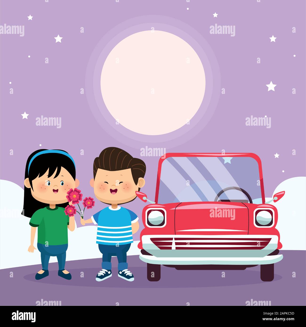 couple heureux et voiture rouge classique Illustration de Vecteur