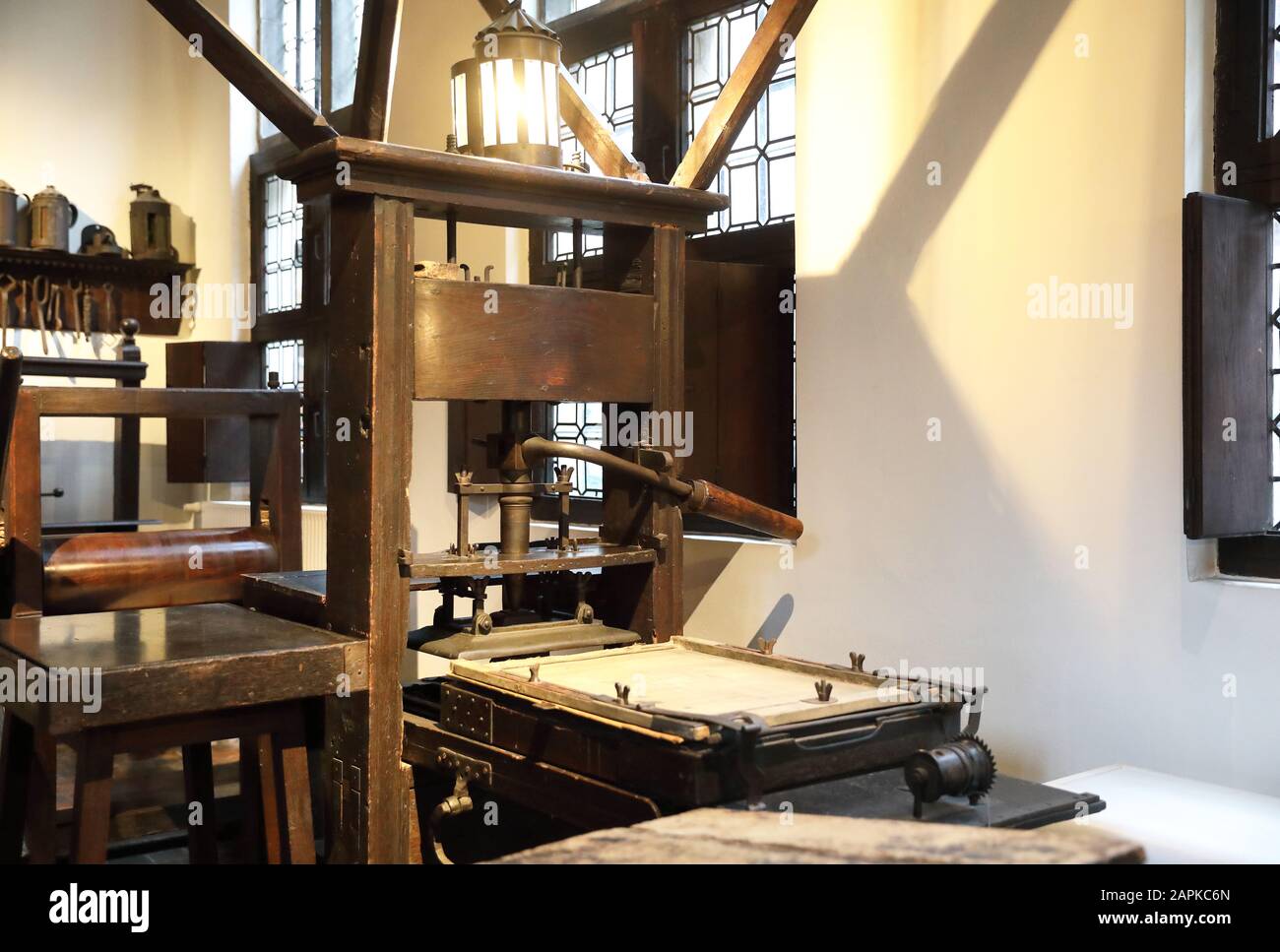Le musée Plantin-Moretus, grand domicile et bureaux de Christophe Plantin, qui a créé la plus grande entreprise d'impression d'Europe en 1550, à Anvers. Banque D'Images