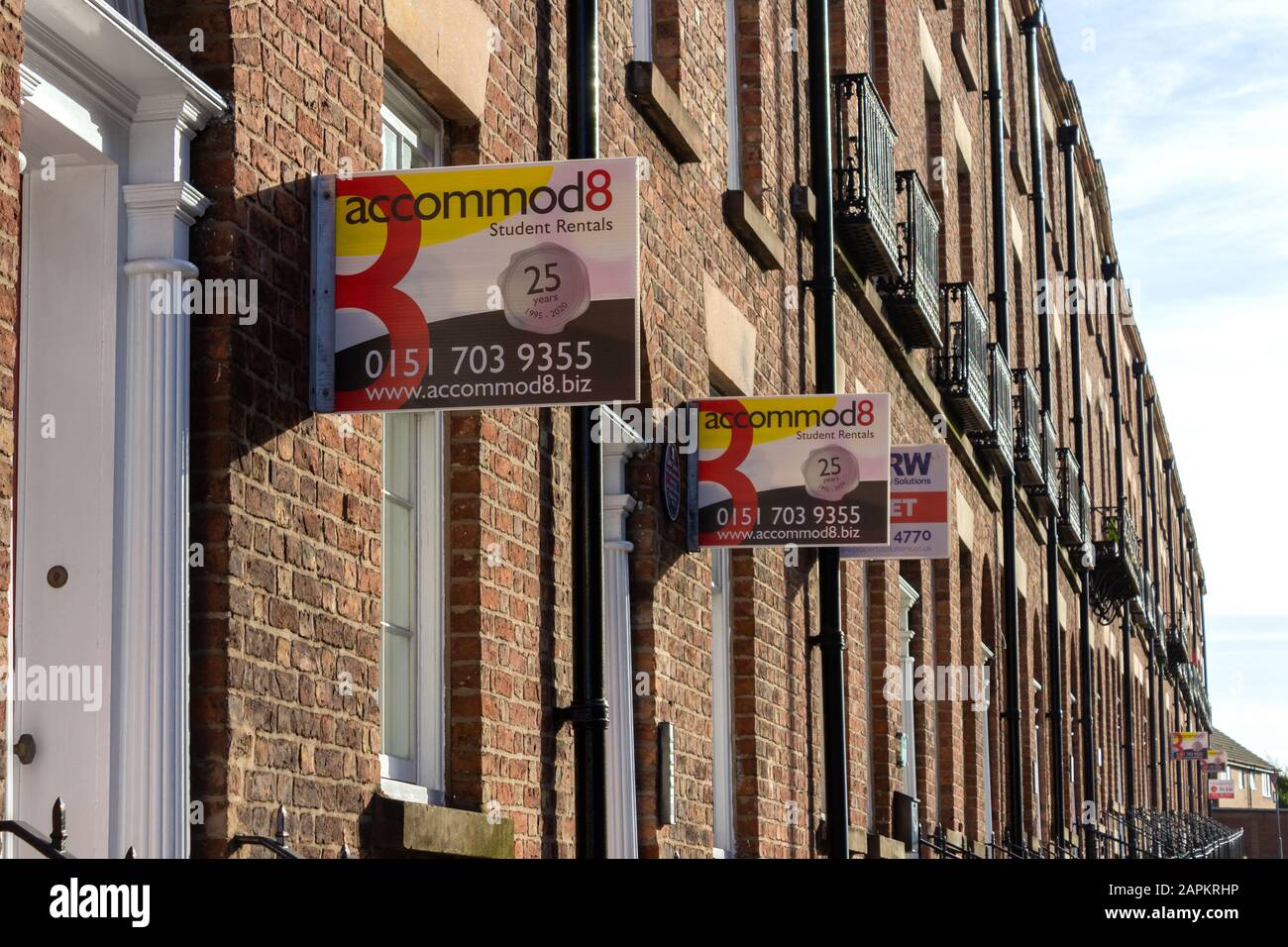 Location de biens laissant des panneaux publicitaires pour l'hébergement étudiant, rue Seymour, Liverpool Banque D'Images