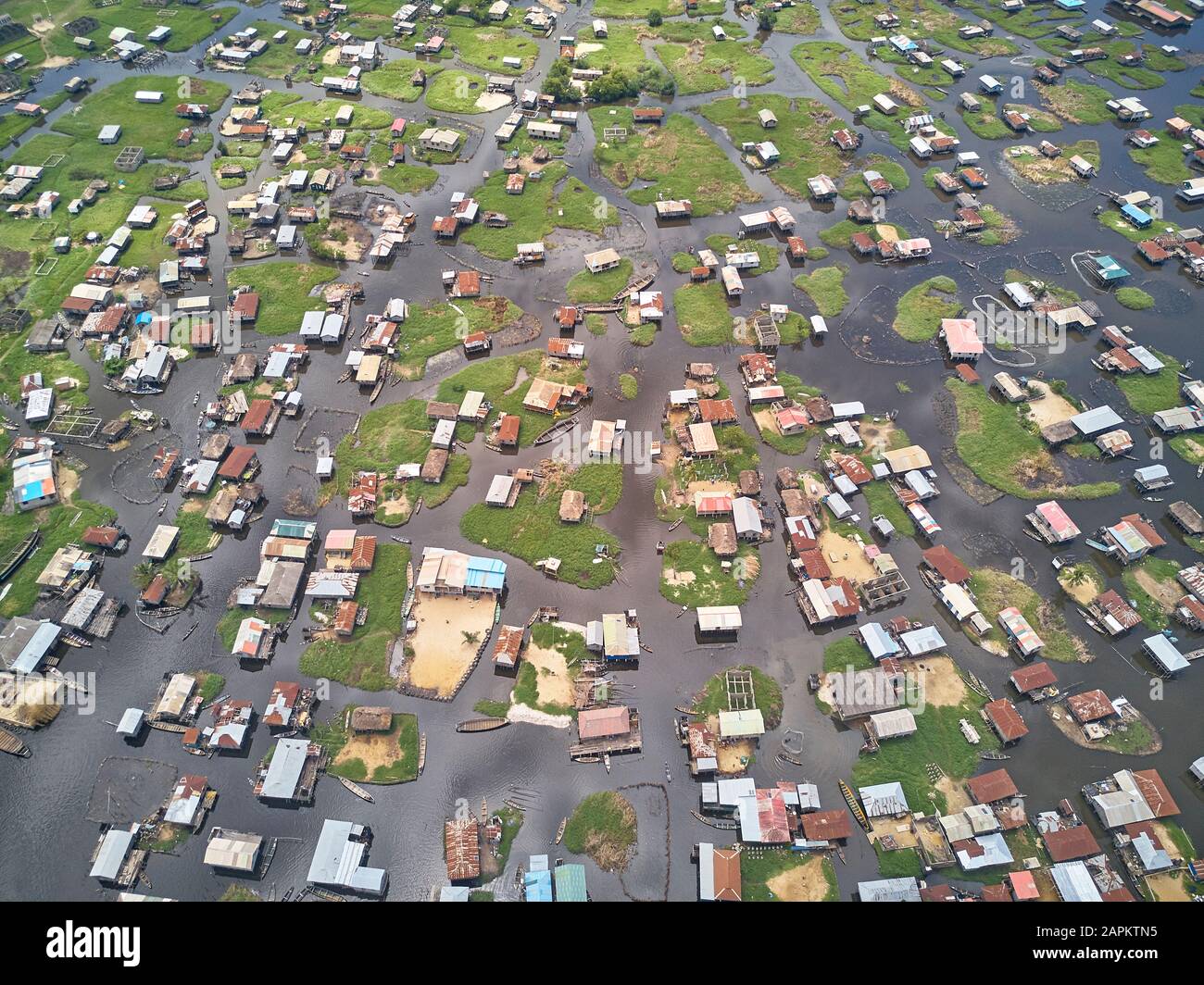 Bénin, Ganvie, vue aérienne du village de pêcheurs sur le lac Nokoue Banque D'Images