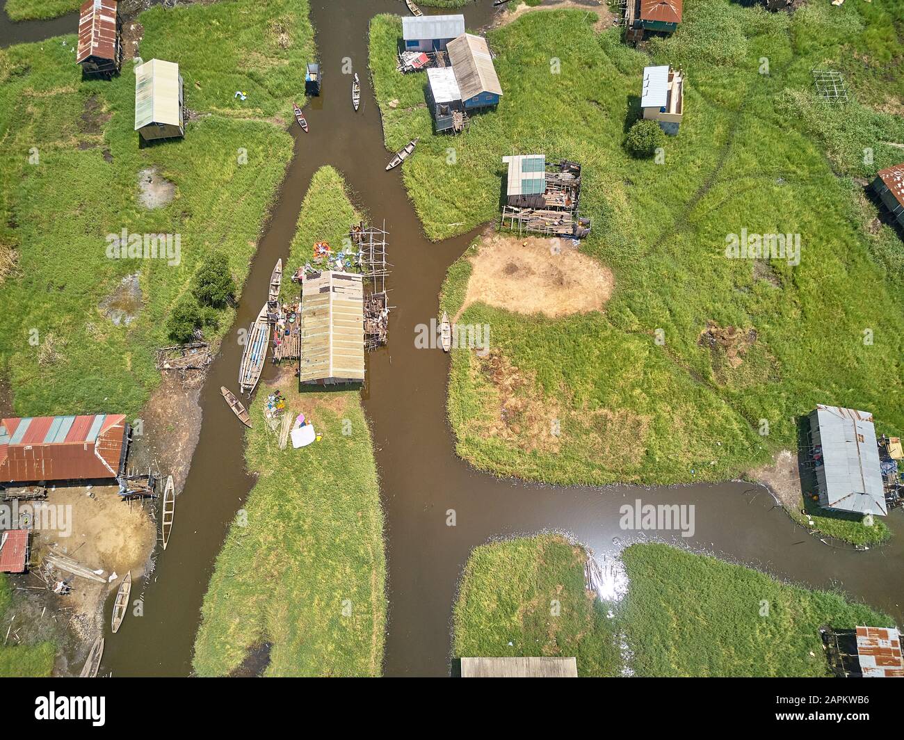 Bénin, Ganvie, vue aérienne du village de pêcheurs sur le lac Nokoue Banque D'Images