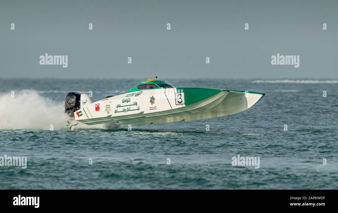 Uim 2019 Xcat World Championship, Sunset Beach Dubaï. Police de Dubaï, équipage Arif al Zaffain, Nadir BIN Hendi. Banque D'Images